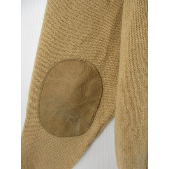 VINTAGE LL Bean Sweater Large 80s Lambswool Camel Leather Cardigan USA - Picture 10 of 14